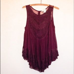 Altar’d State Beautiful Lace Burgundy Blouse